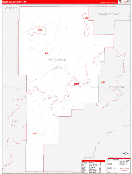 Sweet Grass County Digital Map Red Line Style